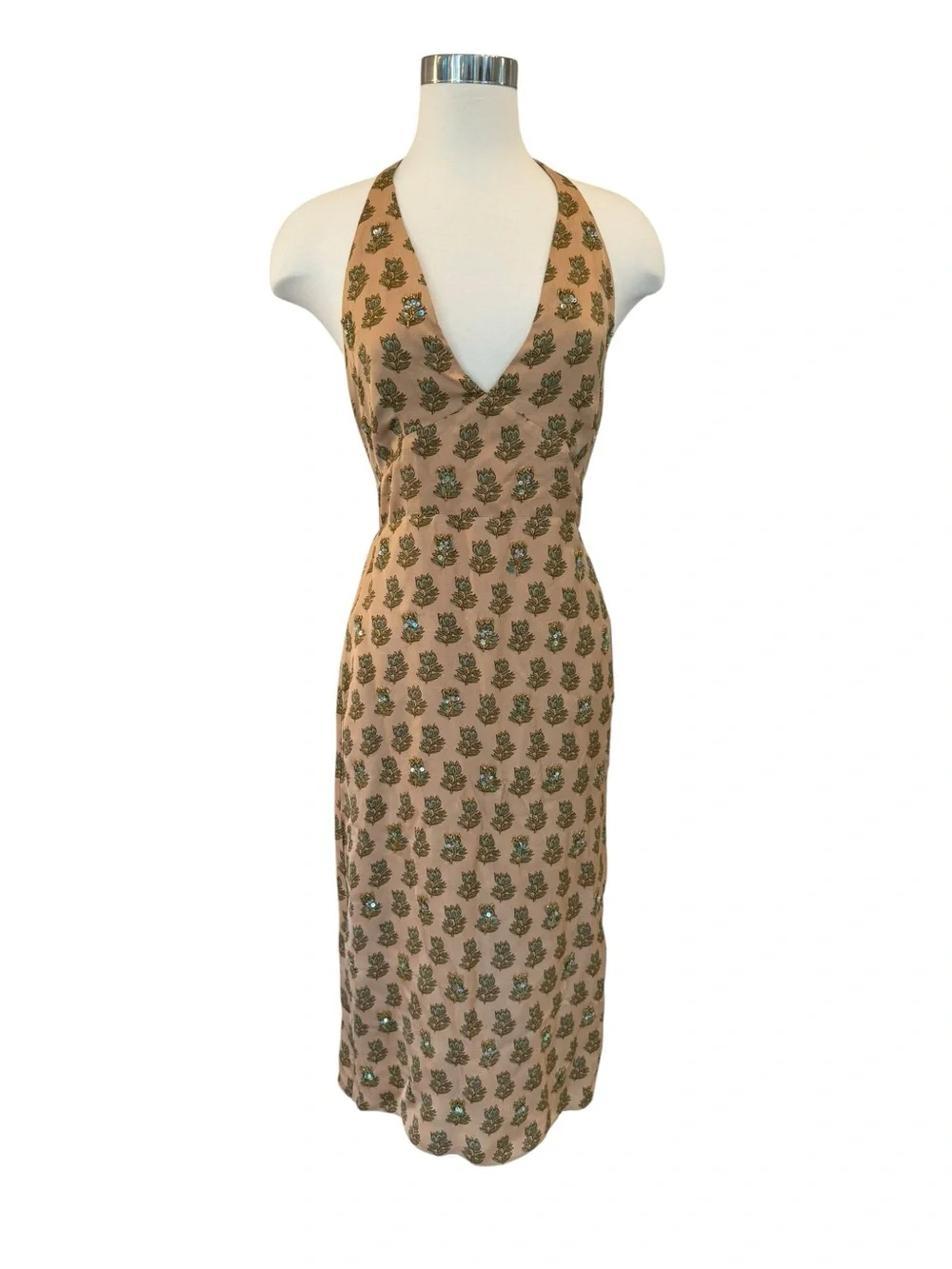 J. Crew Collection Embellished Halter Dress in Tonal Tulip Block Print - Picture 2 of 9